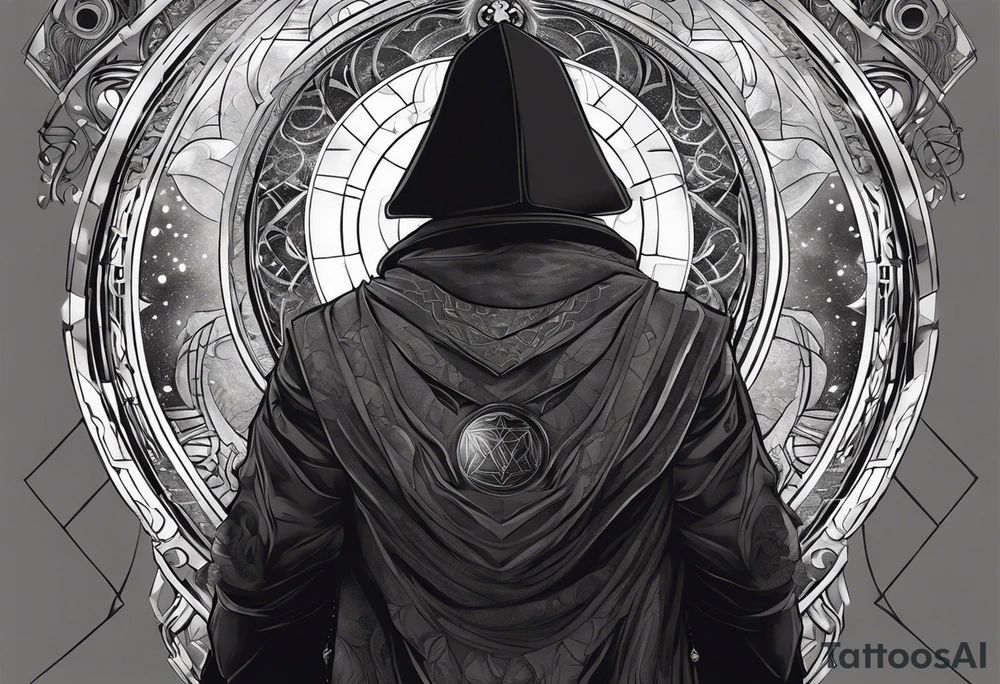 Jehovah looking out at the marvels of his creation from the atoms to the galaxy and celestial beings. With grey wash and a fantasy theme. Jehovah has to be a character who is so majestic, charismatic, immensely powerful. There isnt a single thing he isnt capable of doing. Infinitely powerful forward facing tattoo idea