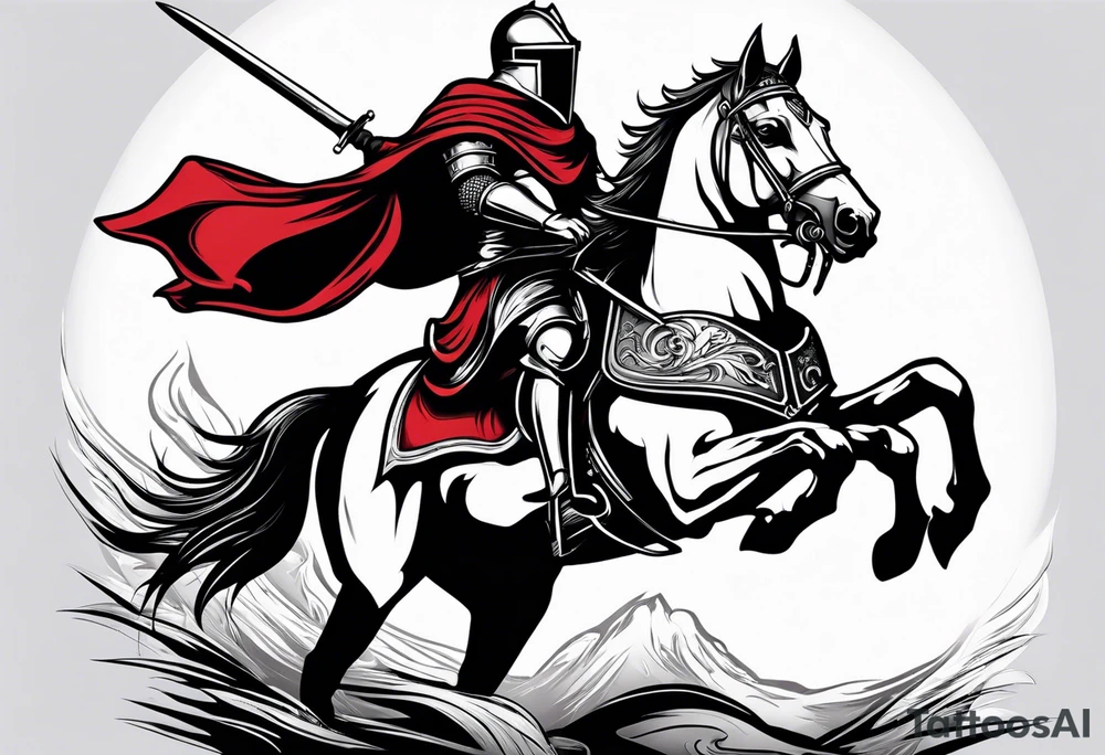 Templer knight on horse with sword an shield tattoo idea