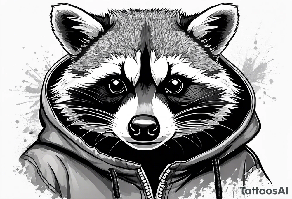 raccoon wearing a Superman hoodie tattoo idea