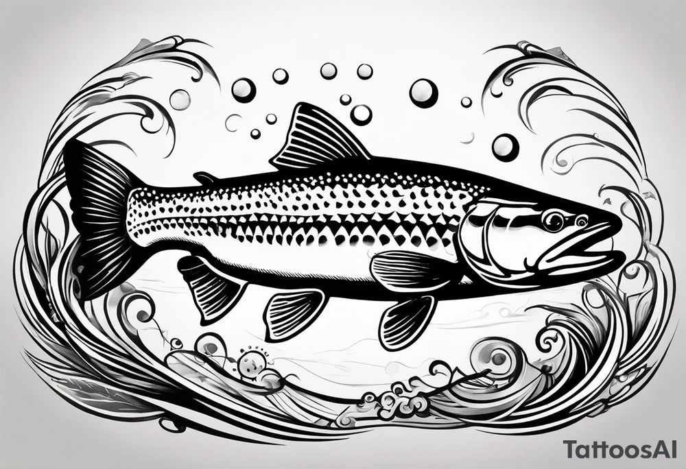 A small tattoo featuring a lovestruck trout as the main theme, drawn without lines, using only color combinations. tattoo idea