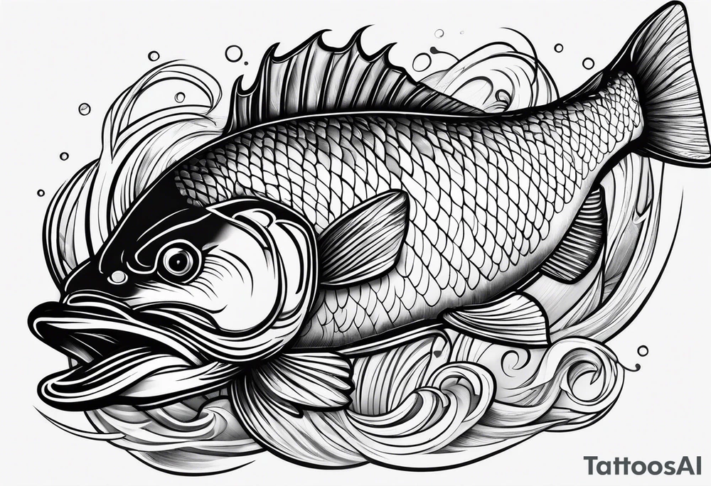 walleye line work tattoo idea