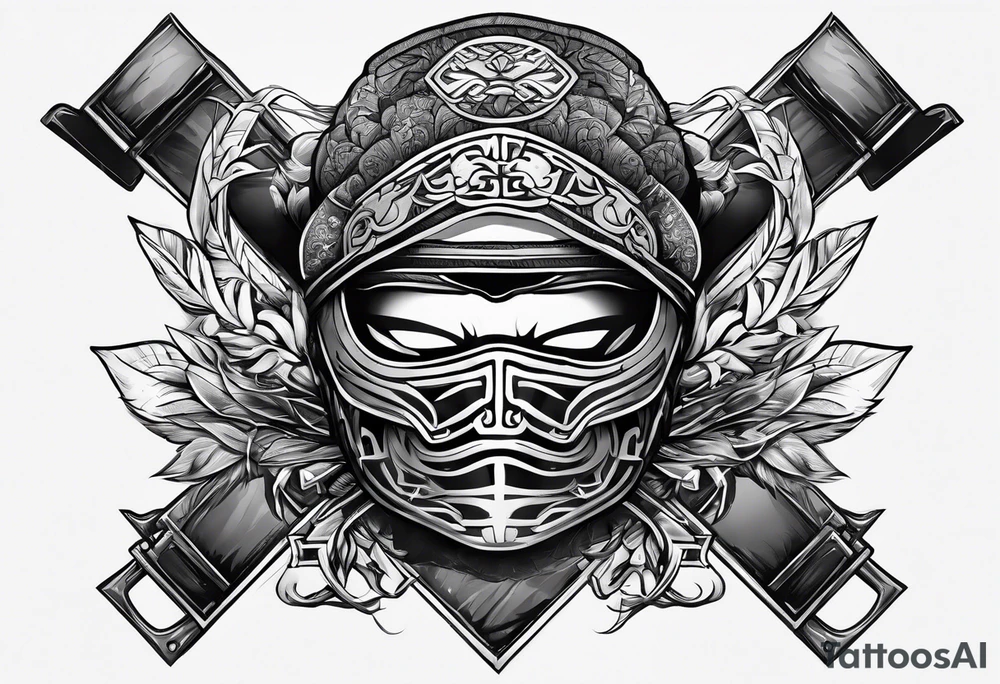 the letters A R in the middle of a ninja headband tattoo idea