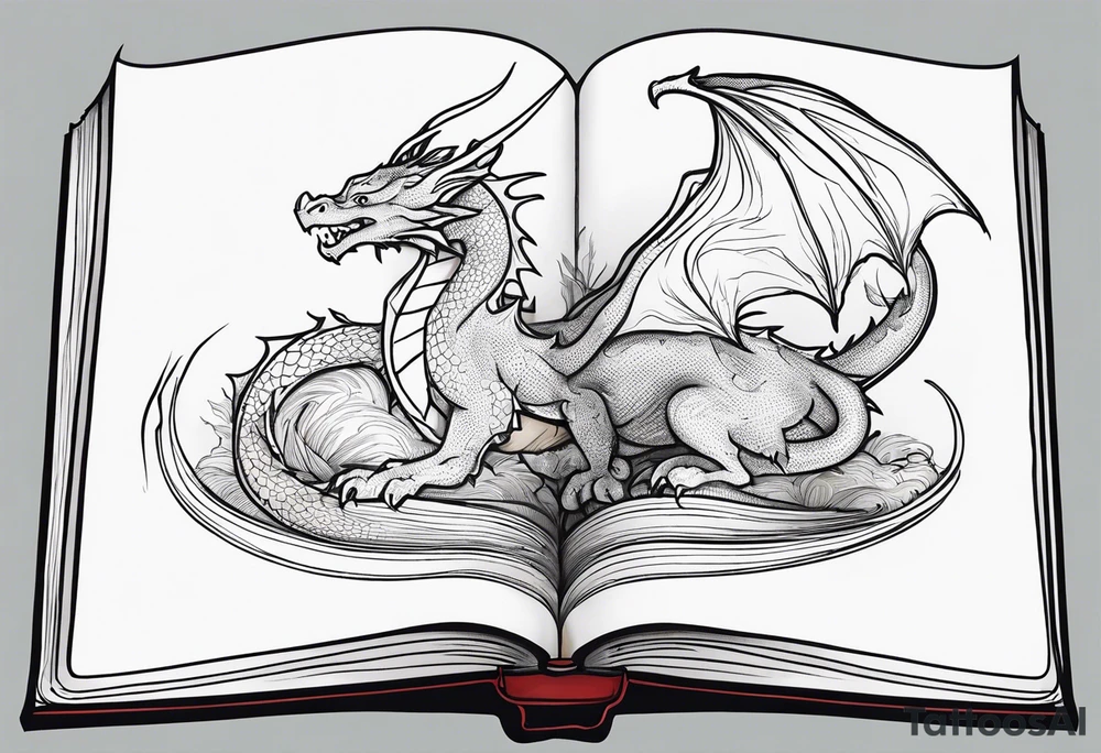 Open book, coming to life, whimsical, dragons tattoo idea