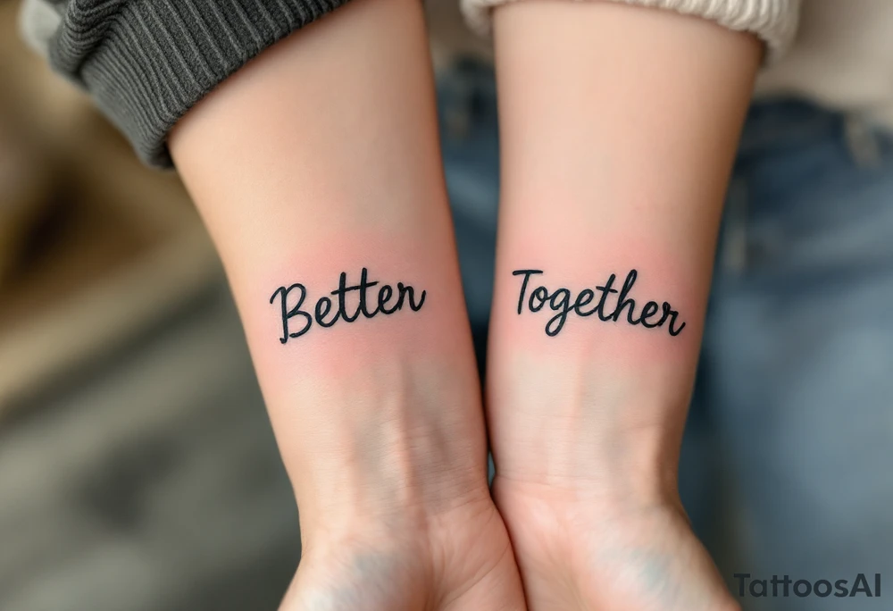The phrase “Better Together” split between your outer wrists tells the world you're complete as one. tattoo idea