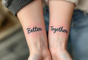 The phrase “Better Together” split between your outer wrists tells the world you're complete as one. tattoo idea