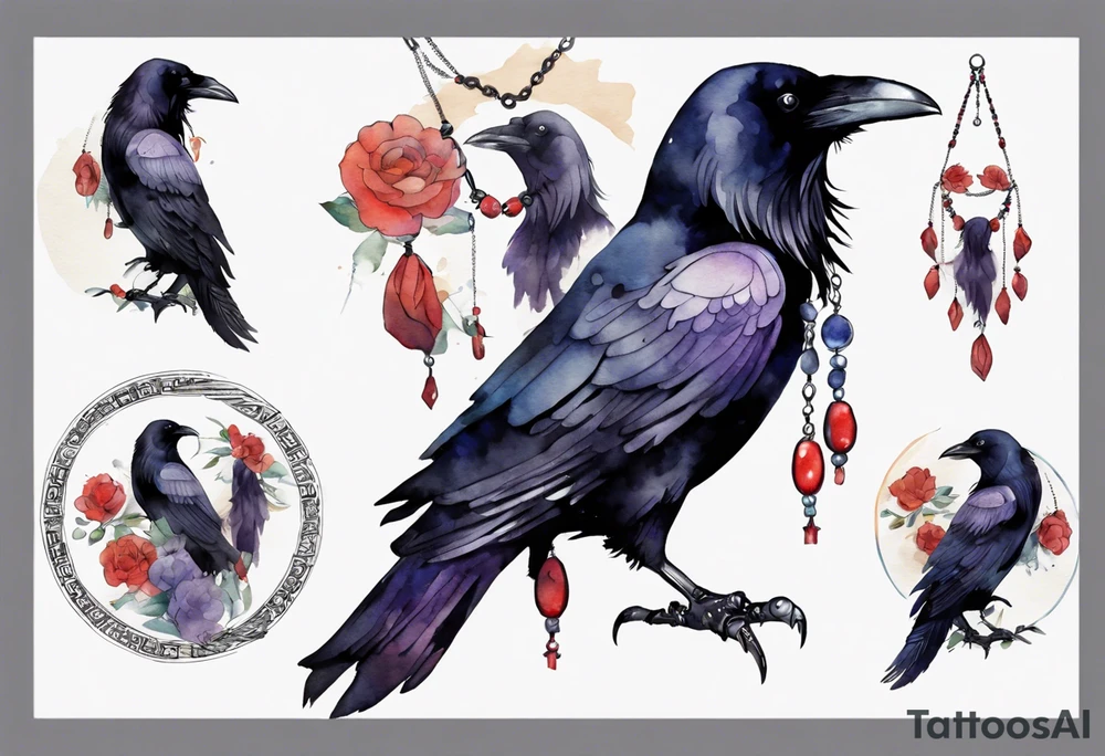 a raven wearing a necklace tattoo idea