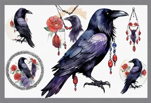 a raven wearing a necklace tattoo idea