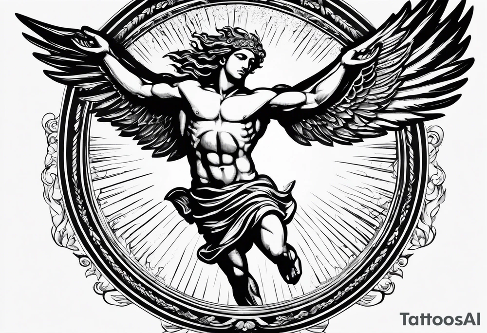 icarus greek god flying into the sun and falling tattoo idea