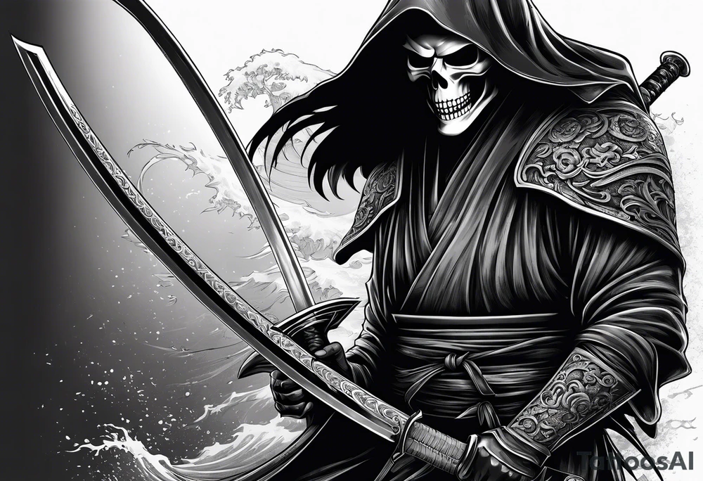 katana with grim reaper tattoo idea