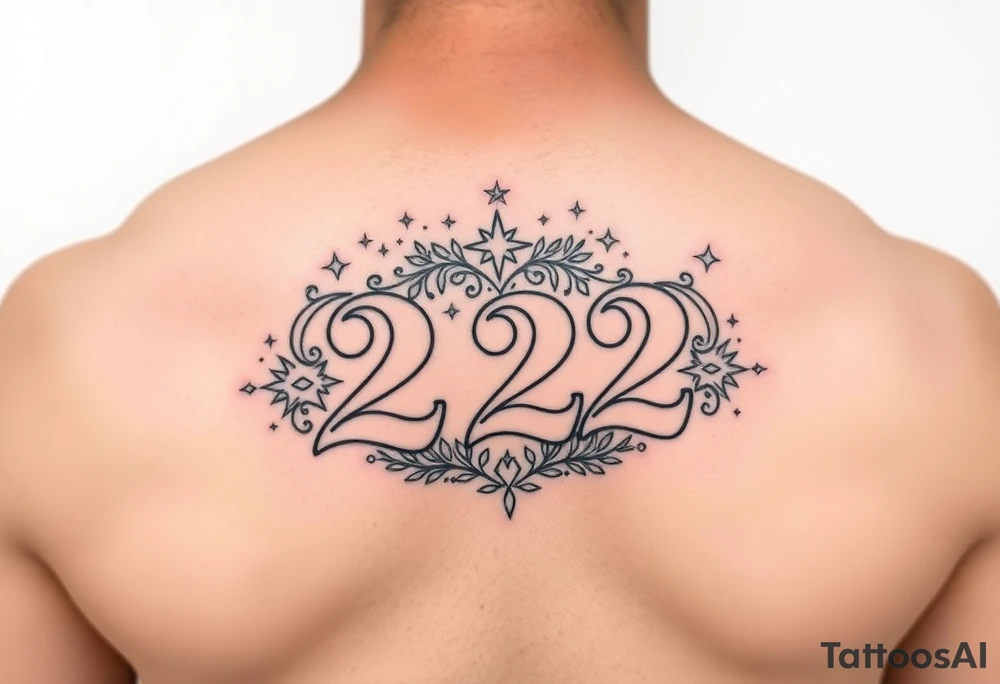 Bold 222 surrounded with love and stardust and vibration tattoo idea