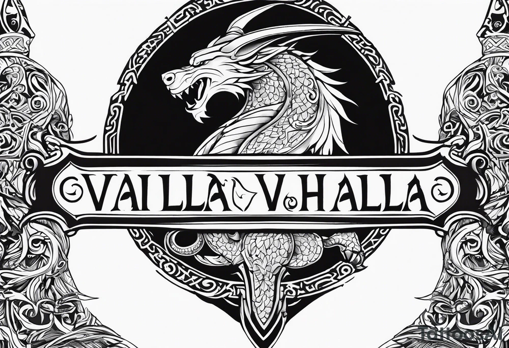 Valhalla sword dragon head axe viking church tattoo idea