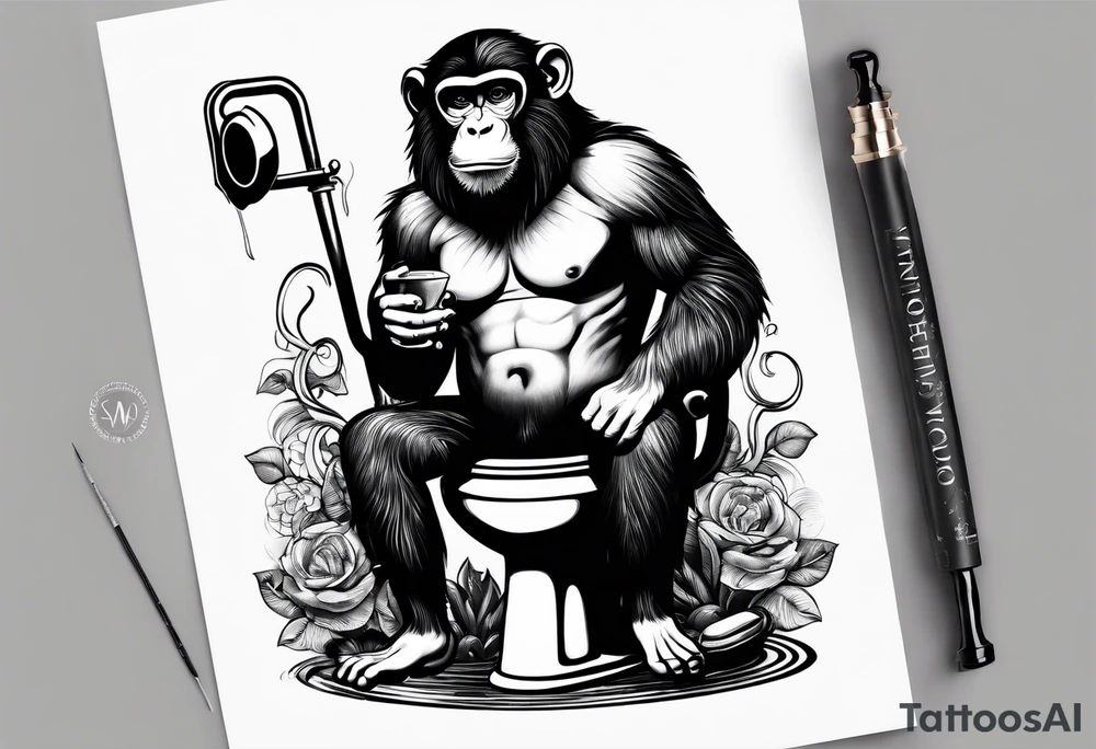 Very epic toilet with a monkey sitting on it tattoo idea