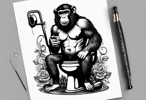 Very epic toilet with a monkey sitting on it tattoo idea