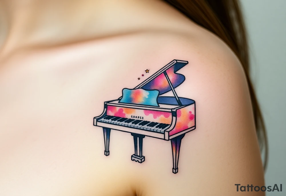 dreamy piano under the stars tattoo idea