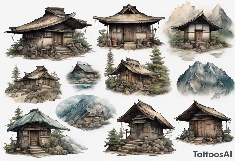 a hut in the mountains by Akihiko Yoshida tattoo idea