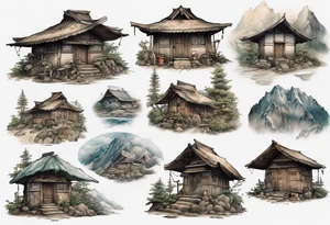 a hut in the mountains by Akihiko Yoshida tattoo idea