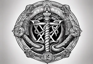 staff of caduceus snakes square and compass G tattoo idea
