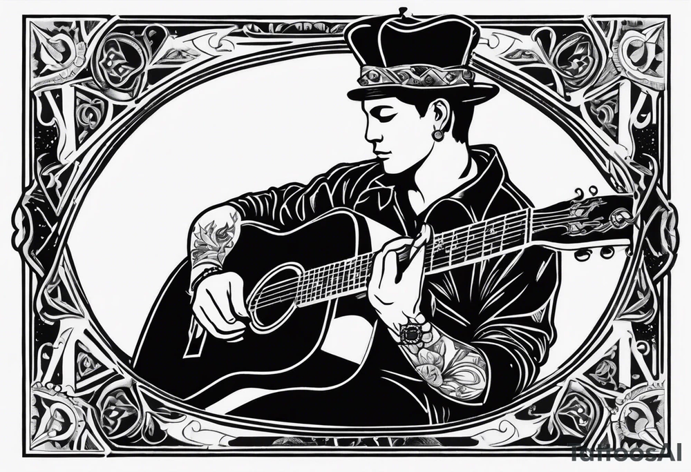 King of ace playing guitar cards tattoo idea