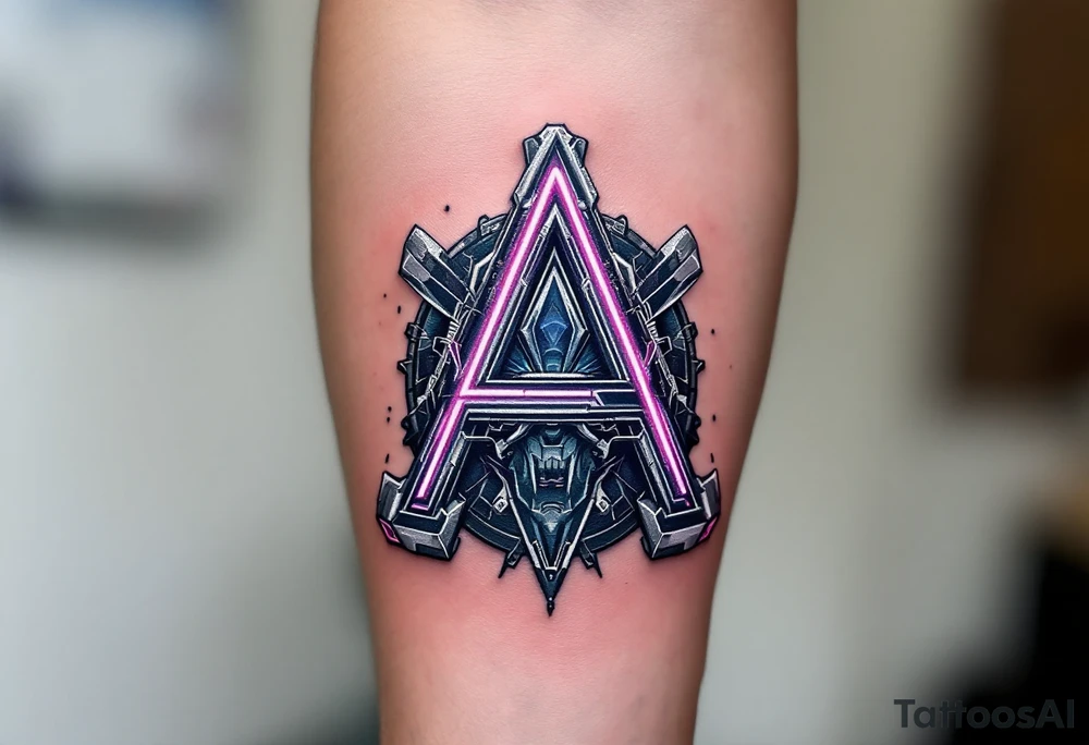 A tattoo that mimics augmented reality tech with metallic pink light streaks and silver bone framing. tattoo idea