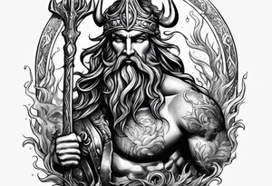 mystical Poseidon trident underwater tattoo idea