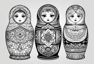 Matryoshka with geometric design,  with large pattern around it tattoo idea
