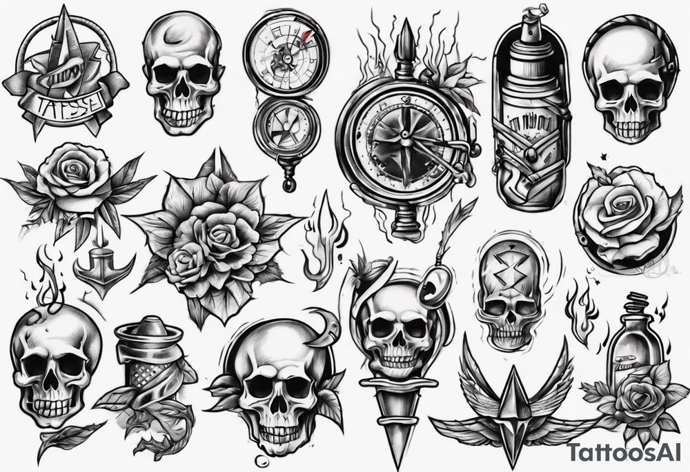 Classic sketches of the old school tattoo idea