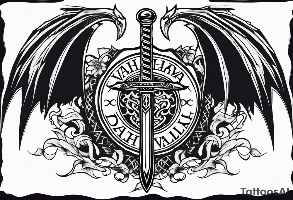 Valhalla death 
prayer sword dragon axe tattoo idea