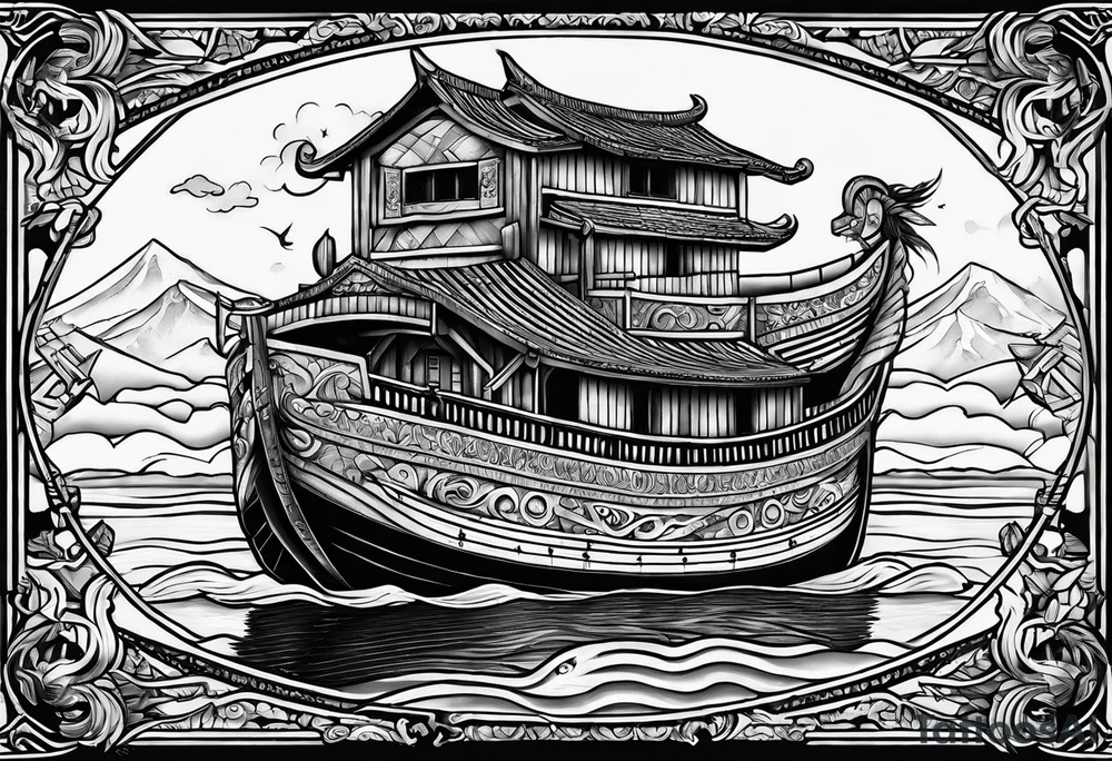 Noah’s ark with the names “leticia” and “Tiffany” incorporated tattoo idea
