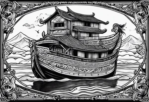 Noah’s ark with the names “leticia” and “Tiffany” incorporated tattoo idea