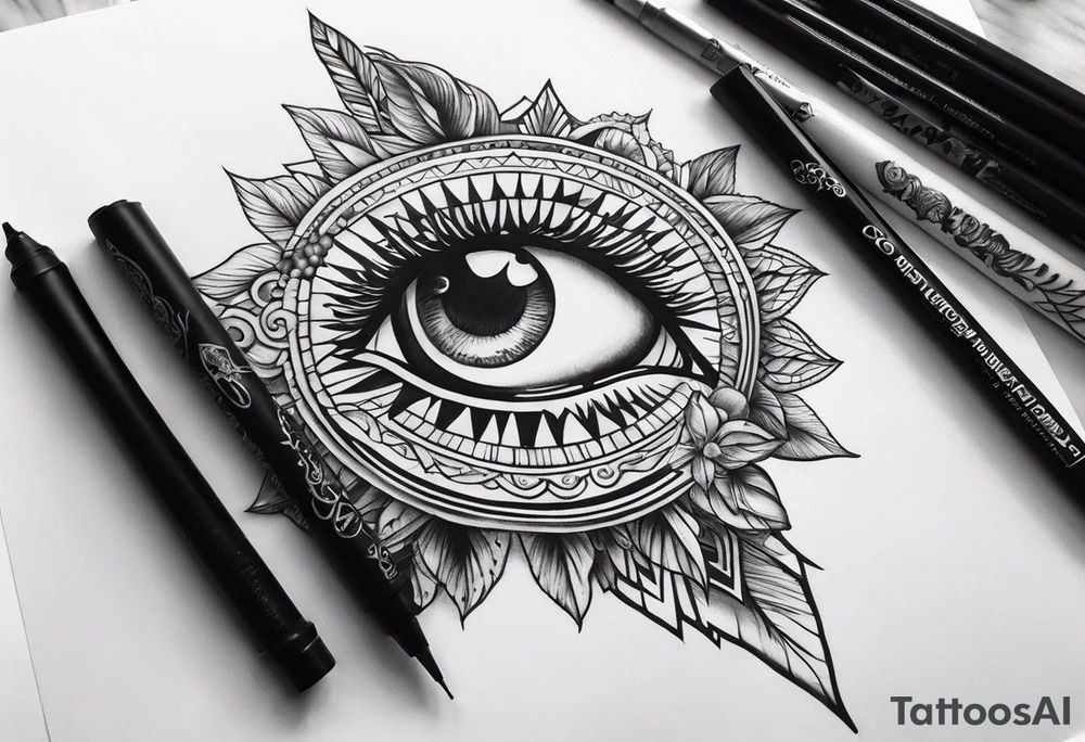 a half-sleeve black and white tattoo idea that incorporates mental health awareness, a passion for EDM music, a first responder past, and keeping a positive mindset. I want everything designed into each other thing tattoo idea