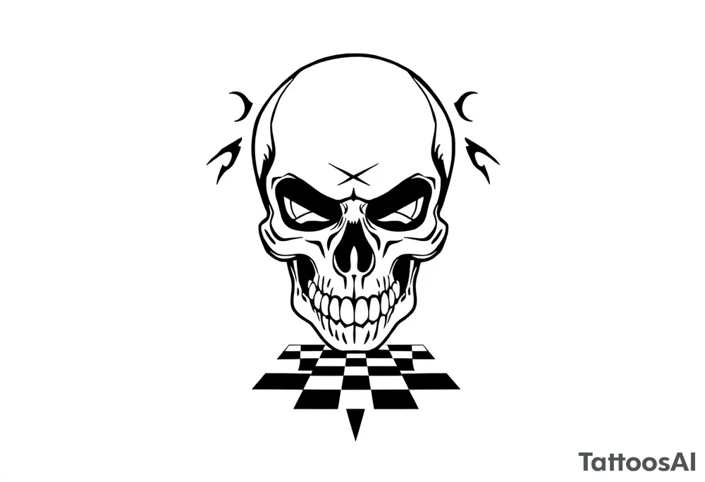 soldier skull with checkered floor tattoo idea