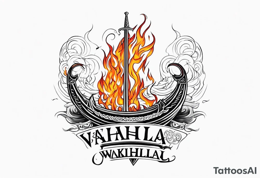 valhalla sword viking ship on fire tattoo idea