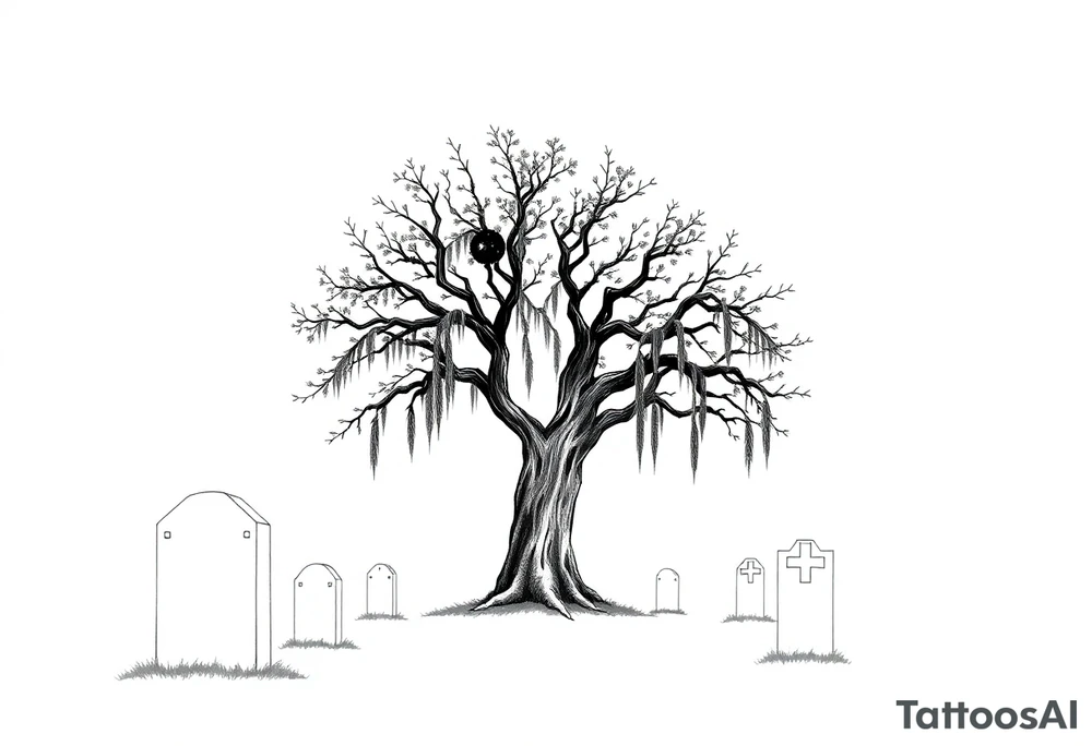 Laurel oak with Spanish moss in a cemetery tattoo idea