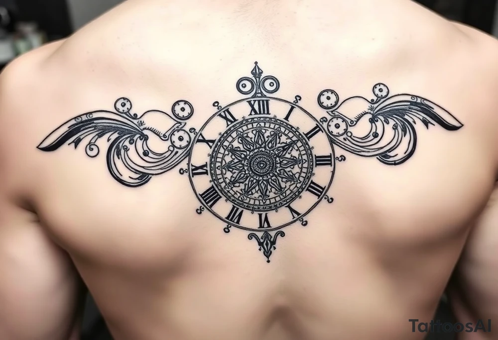 vintage roman numerals within ornate clockwork mechanism tattoo idea
