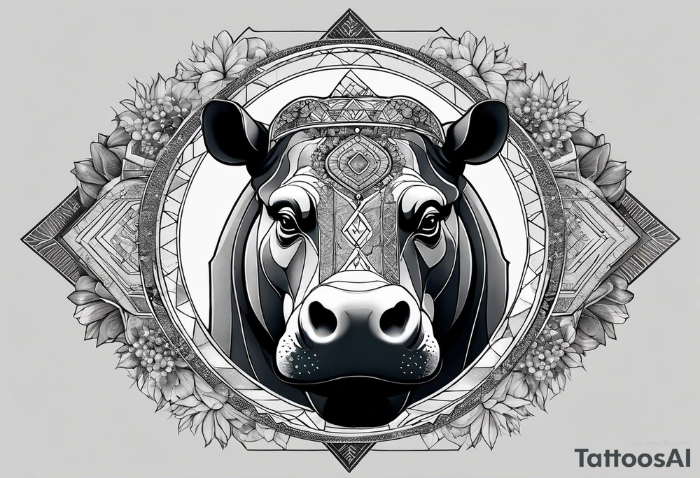 Very asymmetrical, +geometric pattern, with realistic full moon, with hippo,+tribal, +geometric, +inkart , +blackwork, +grey scale, + sketch
with wintersweet flower bud, +for men, detailed layering , modify from my favourites , tattoo idea