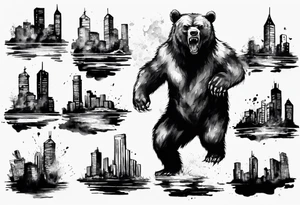 Angry bear coming up behind a city tattoo idea
