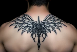 maximalist, cyber sigilism, organic touches, back tattoo, whimsical, witchy, hippie, fairy wing like, maximalistic, very very complex and big, detailed tattoo idea