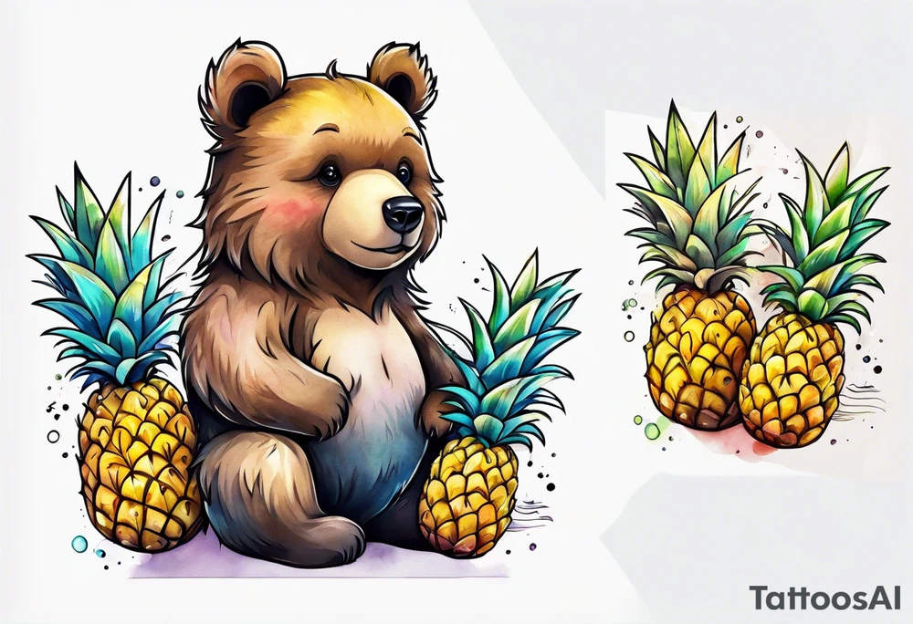 bear hugging pineapple tattoo idea