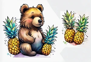 bear hugging pineapple tattoo idea