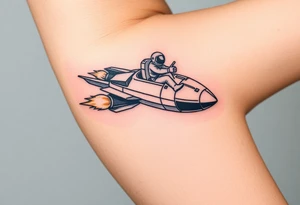 Rocket ship with sparks coming out of the back and astronaut riding it tattoo idea