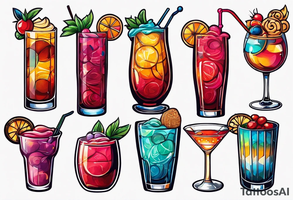 bold, colorful, simple design, cocktail, cookie, in a circle design tattoo idea