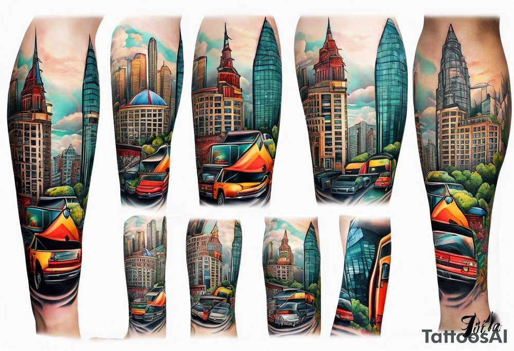 I need a city of Atlanta themed leg sleeve tattoo tattoo idea
