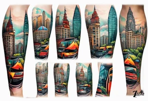 I need a city of Atlanta themed leg sleeve tattoo tattoo idea