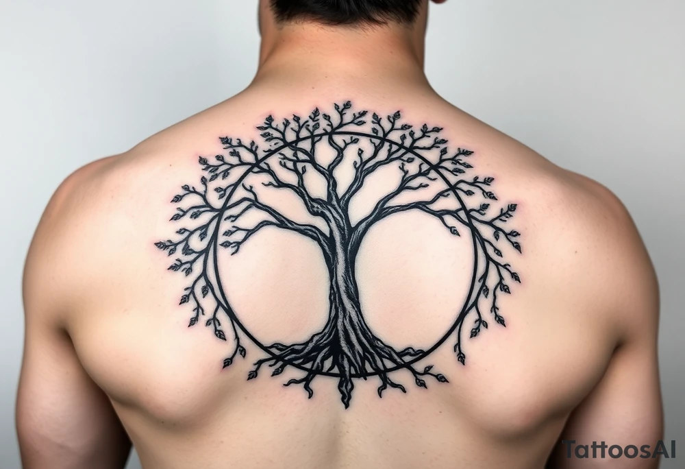 tree of life with circle. names Jai , Phoebe, Imogen, Matilda in the circle tattoo idea