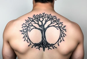 tree of life with circle. names Jai , Phoebe, Imogen, Matilda in the circle tattoo idea