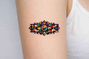 Wide Wrist band, abstract, geometric, full of various colors. tattoo idea