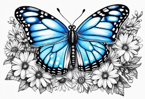 Blue monarch butterflies and daisies tattoo idea