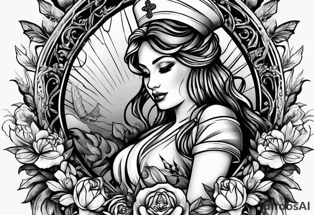 “Do no harm but take no shit” nurse tattoo with calligraphy tattoo idea