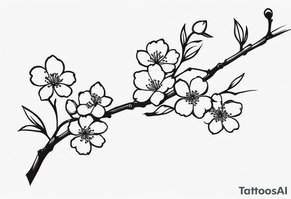 cherry blossom branch going from shoulder to wrist, wrap around bicep, make it LONG, at the end let it blossom and also let it blossom at the 2-3/7 part tattoo idea