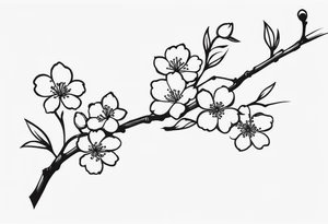 cherry blossom branch going from shoulder to wrist, wrap around bicep, make it LONG, at the end let it blossom and also let it blossom at the 2-3/7 part tattoo idea